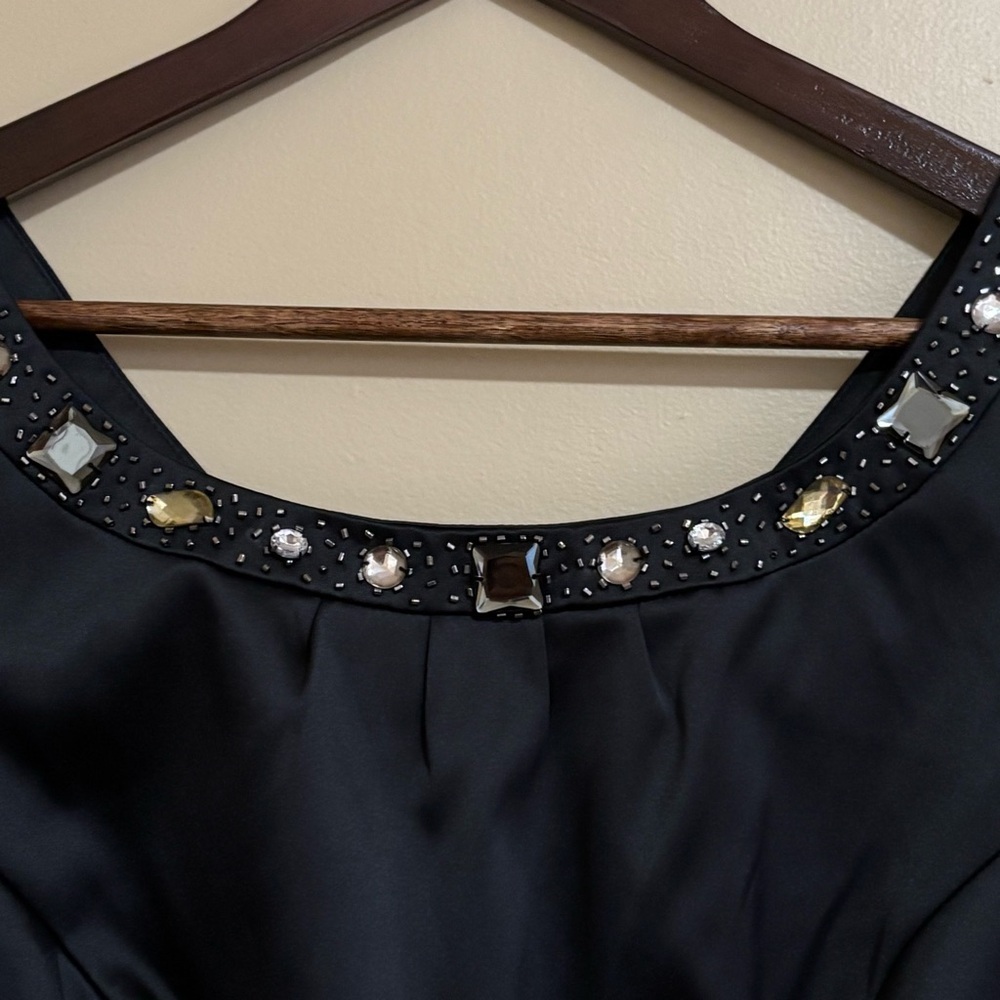 RW&CO.| Black Satin Cocktail Event Dress with Sparkling Gem Rhinestones Sz 12 - Picture 4 of 10
